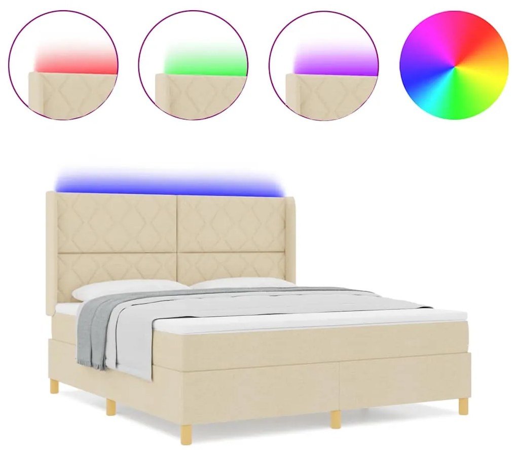 Cama Box com Colchão e LED Creme 180x200 cm Tecido