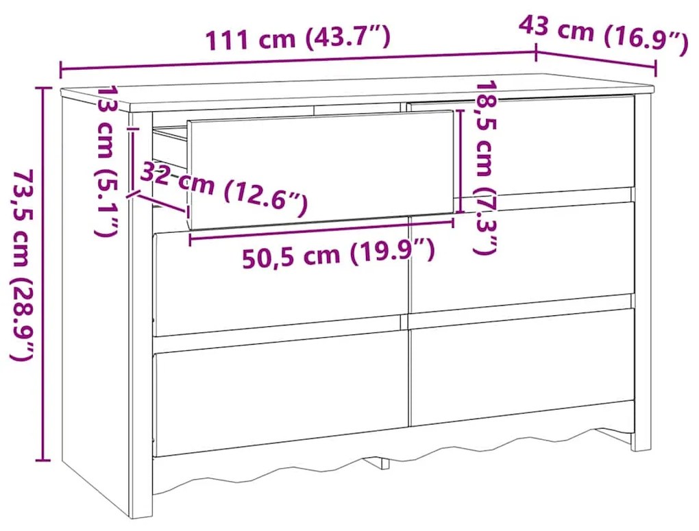Cômoda "DRAMMEN" Branca 111x43x73,5 cm Madeira Sólida Pinus