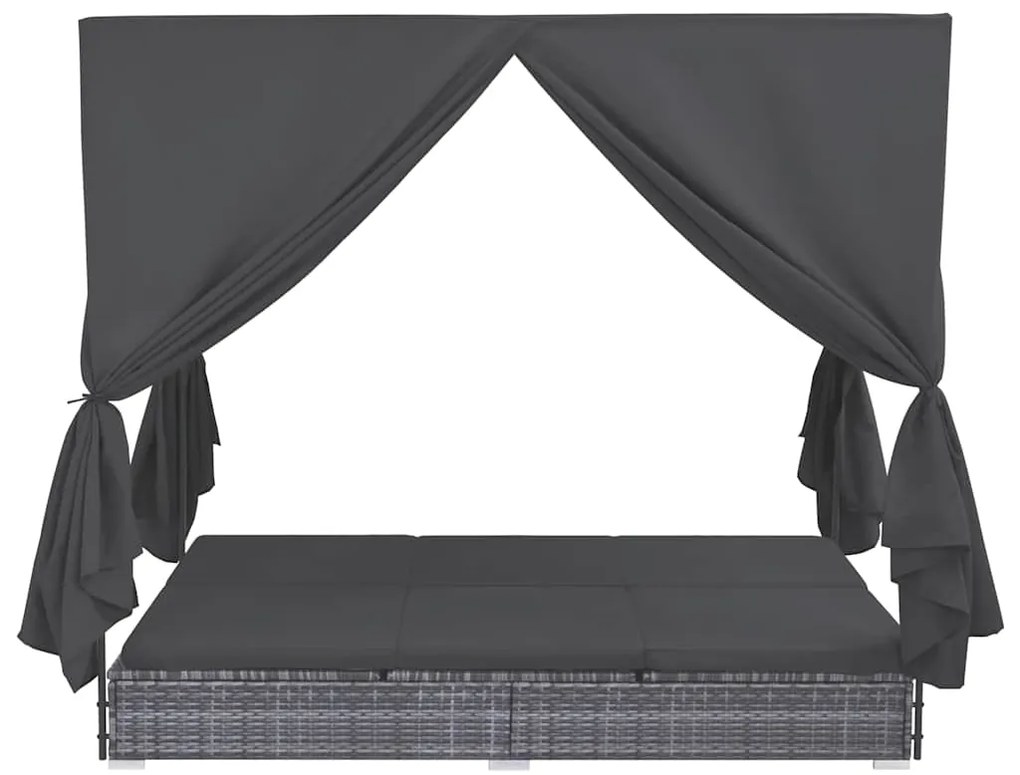 Espreguiçadeira de exterior com cortinas em vime PE cinzento