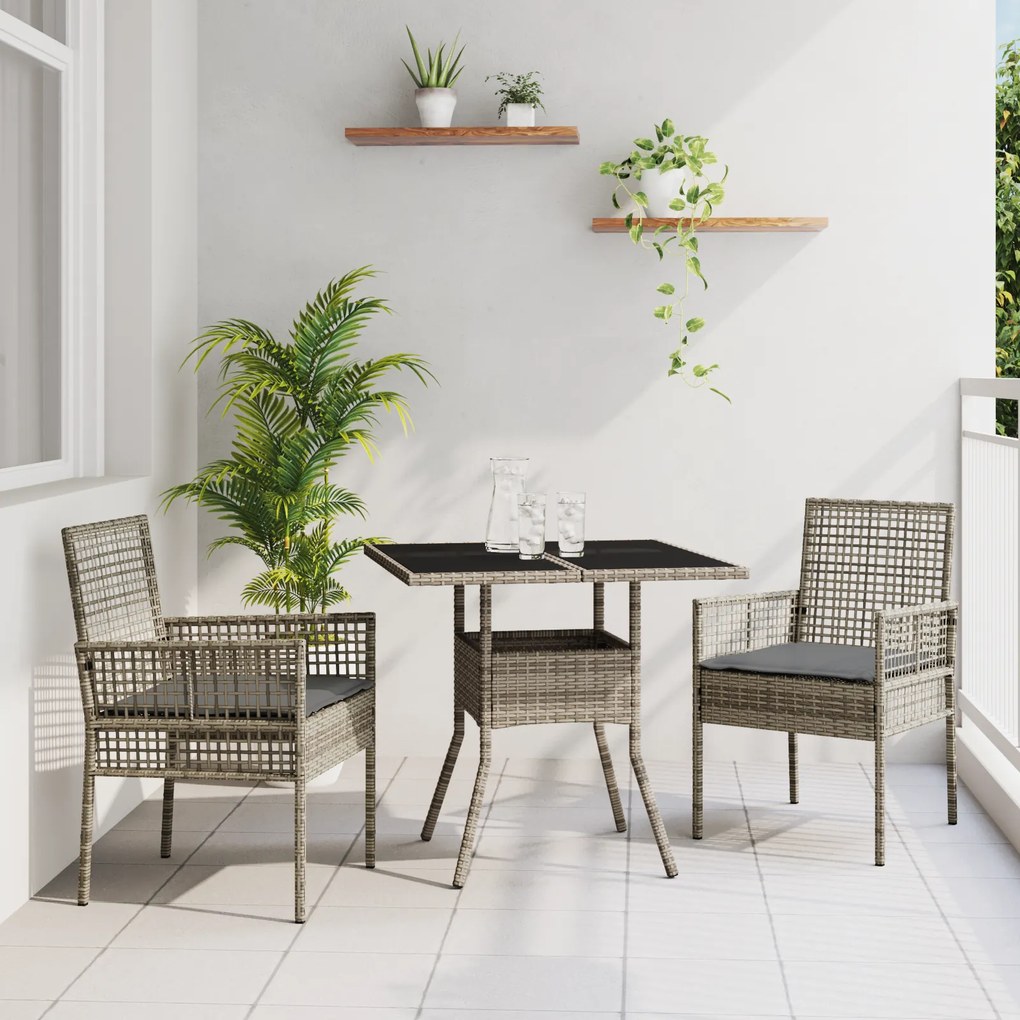 vidaXL Conjunto de Jantar de Jardim 3 Peças Cinza em Rattan Poliéster