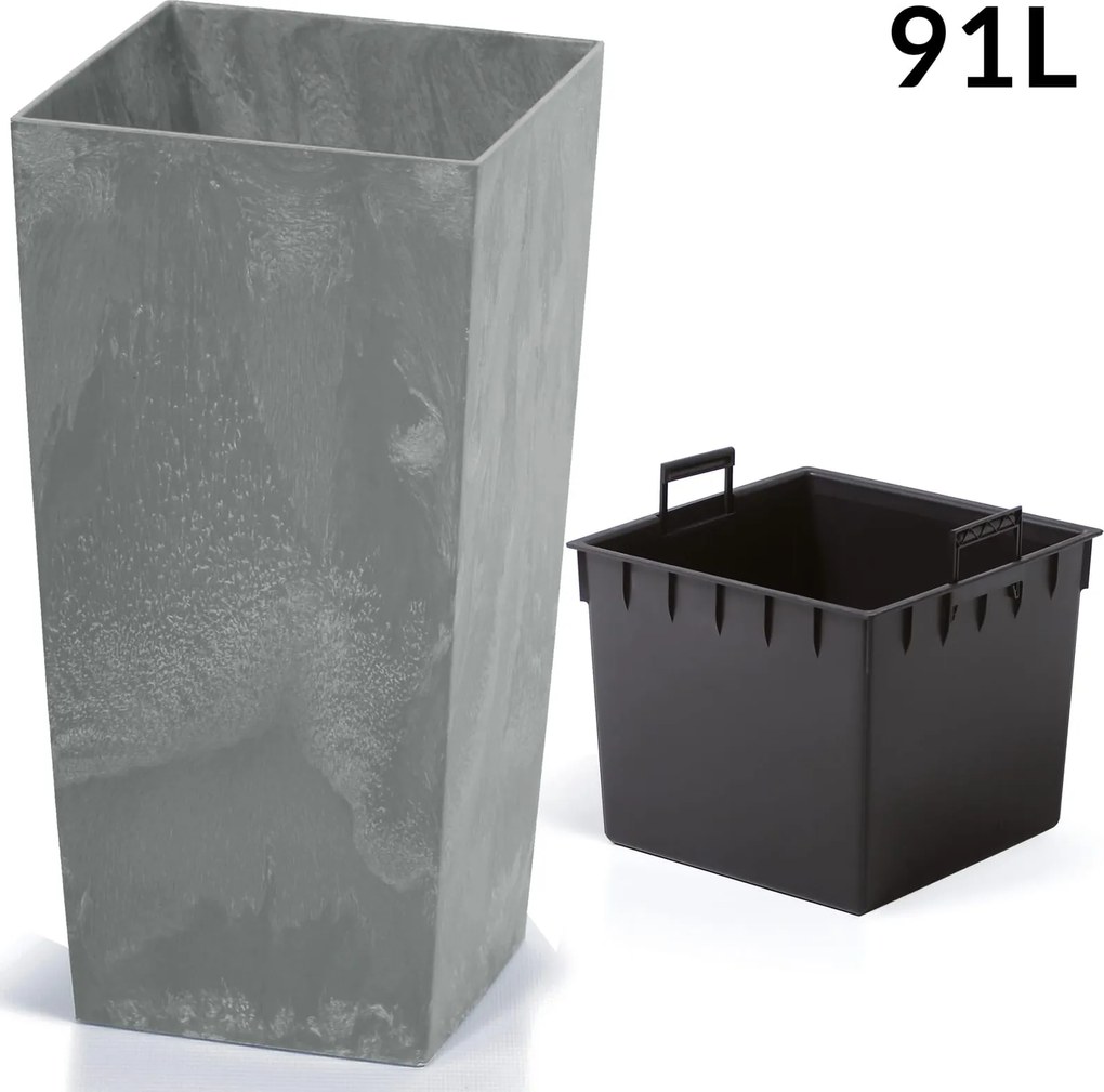 Vaso de flores com aspeto de betão, 91L 40 x 40 x 75 cm cinzento