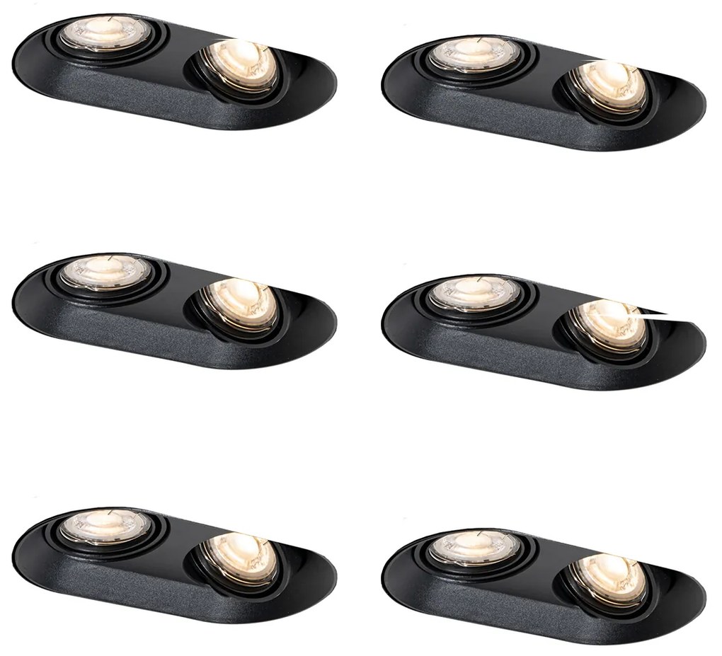 Conjunto de 6 focos embutidos arredondados pretos GU10 50mm 2-Light - Hubs