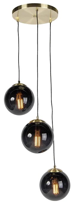 Candeeiro de suspensão Art Deco dourado com vidro preto 3 luzes - Pallon