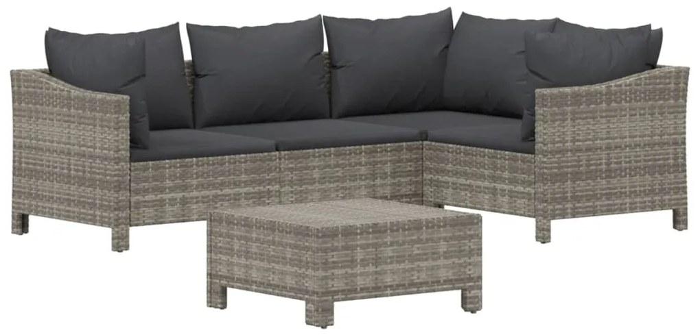 5 pcs conjunto lounge de jardim c/ almofadões vime PE cinzento