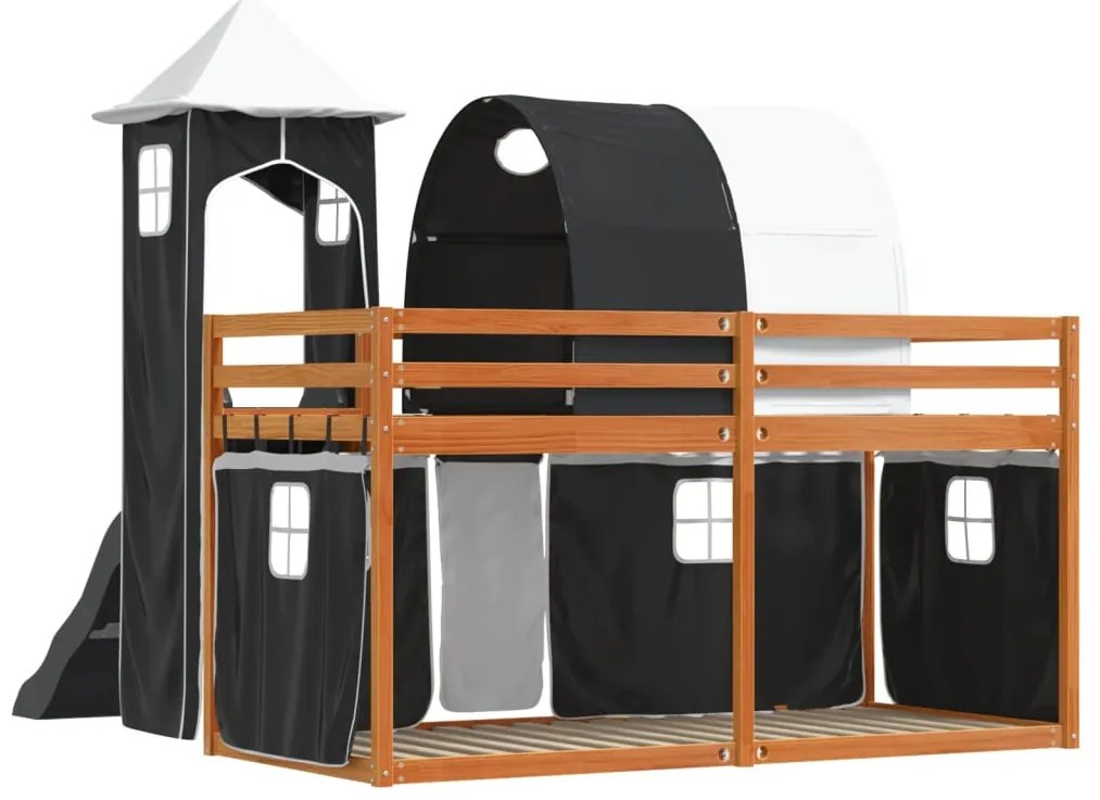 Beliche com escorrega e cortinas 90x190 cm branco e preto