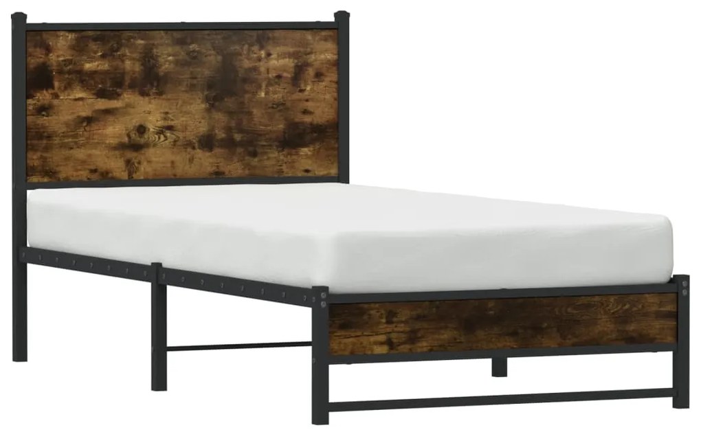 Estrutura de cama sem colchão 80x200 cm metal carvalho fumado