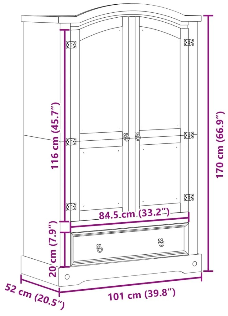 Roupeiro Corona 101x52x170 cm madeira de pinho maciça