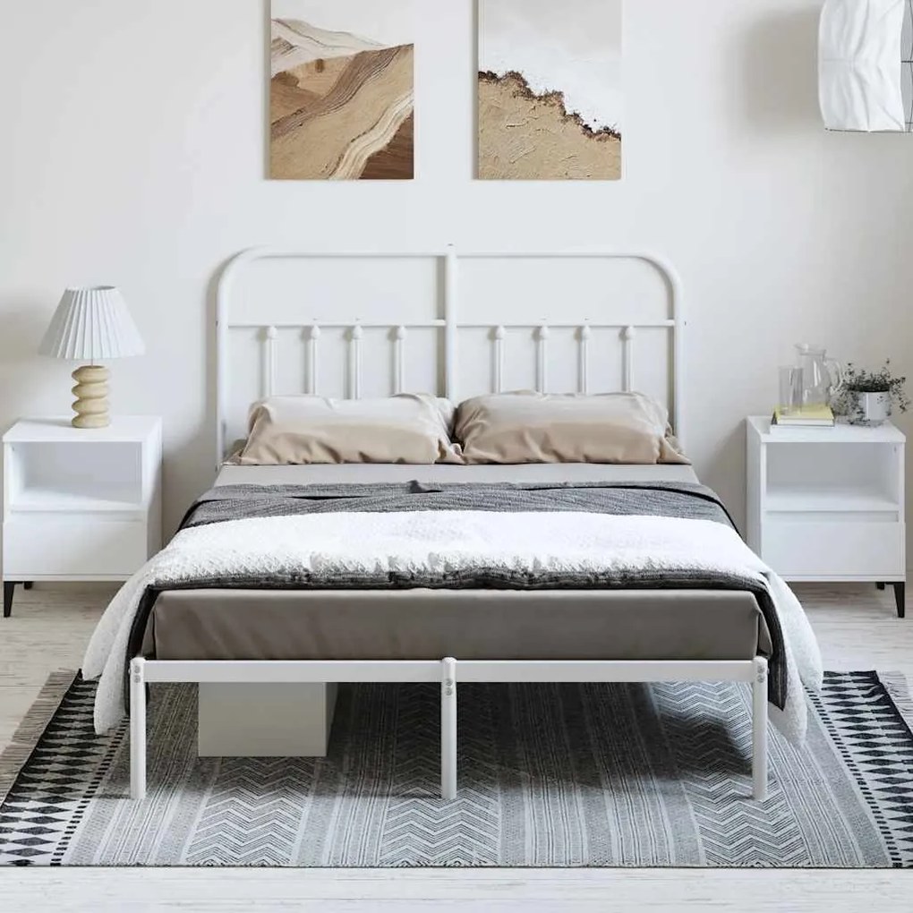 Estrutura de cama com cabeceira 150x200 cm metal branco