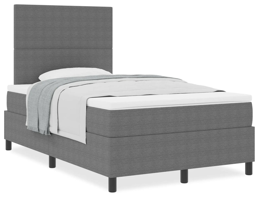 Cama Box Spring com Colchão Cinza Claro 120x200 cm Tecido de Corduroy