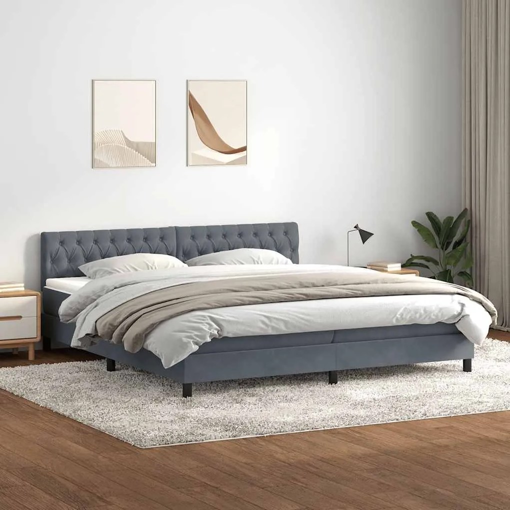 vidaXL Cama com molas/colchão 200x220 cm veludo cinzento-escuro