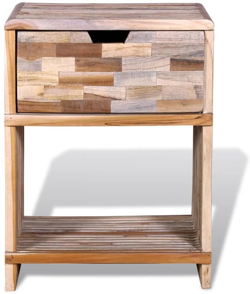 Mesa de cabeceira com gaveta, madeira reciclada maciça