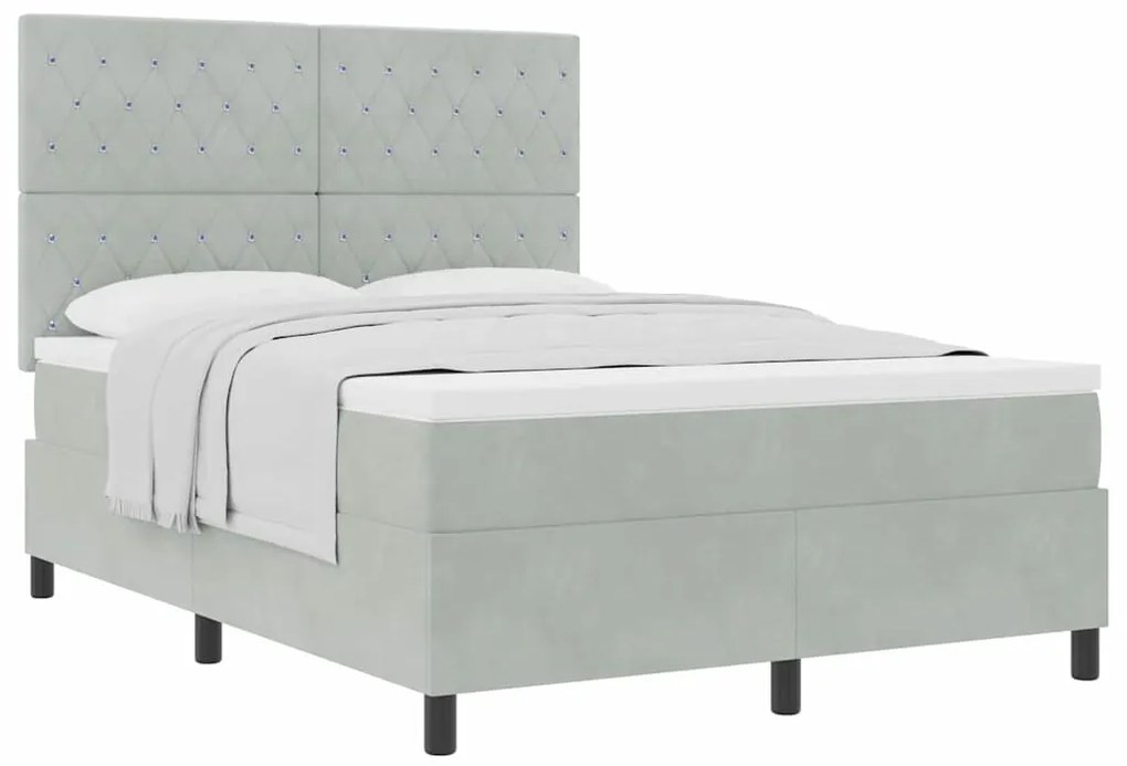 Cama Box Spring com Colchão vidaXL Cinza Claro 160x200 cm em Veludo