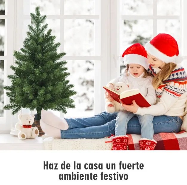 Árvore de Natal Artificial de 60 cm para Secretária Não Iluminada com 50 Ramos Base com Vaso Verde