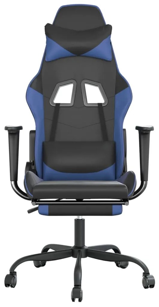 Cadeira gaming c/ apoio para pés couro artificial preto e azul