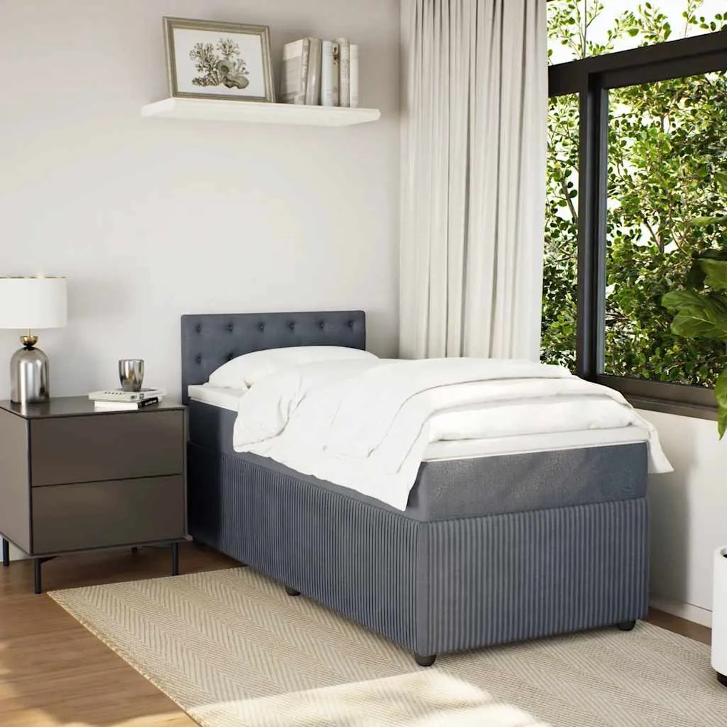 Cama com molas/colchão 100x200 cm veludo cinza-escuro