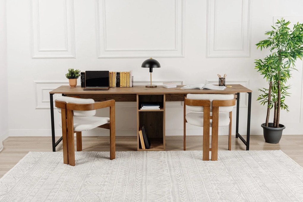 Secretária Twin Study Desk – Pinho Atlântico e Preto – 240x74x60 cm