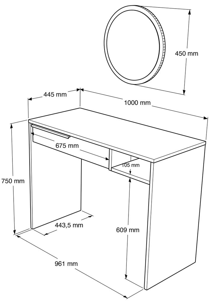 Mesa de Maquilhagem ON18 – Nogueira – 100x75x44,5 cm