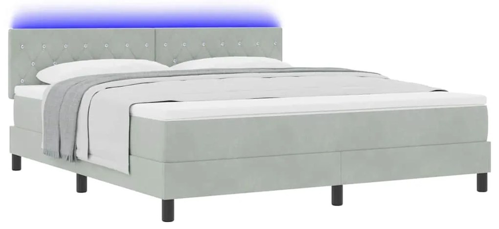 Cama Box Spring vidaXL com Colchão e Luz LED Cinzento Claro 180x200 cm