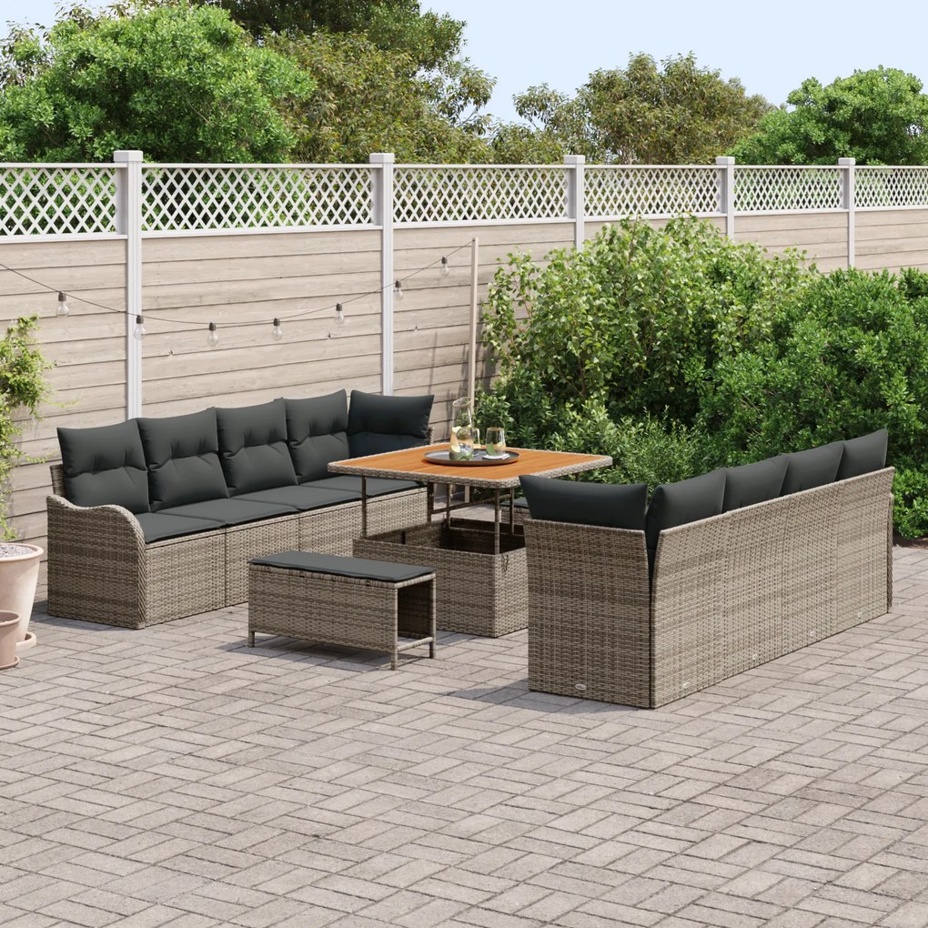 Conjunto de Sofás de Jardim vidaXL 11 Peças com Almofadas Cinza Vime A