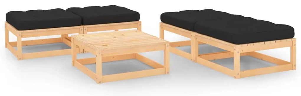 5 pcs conjunto lounge de jardim c/ almofadões pinho maciço