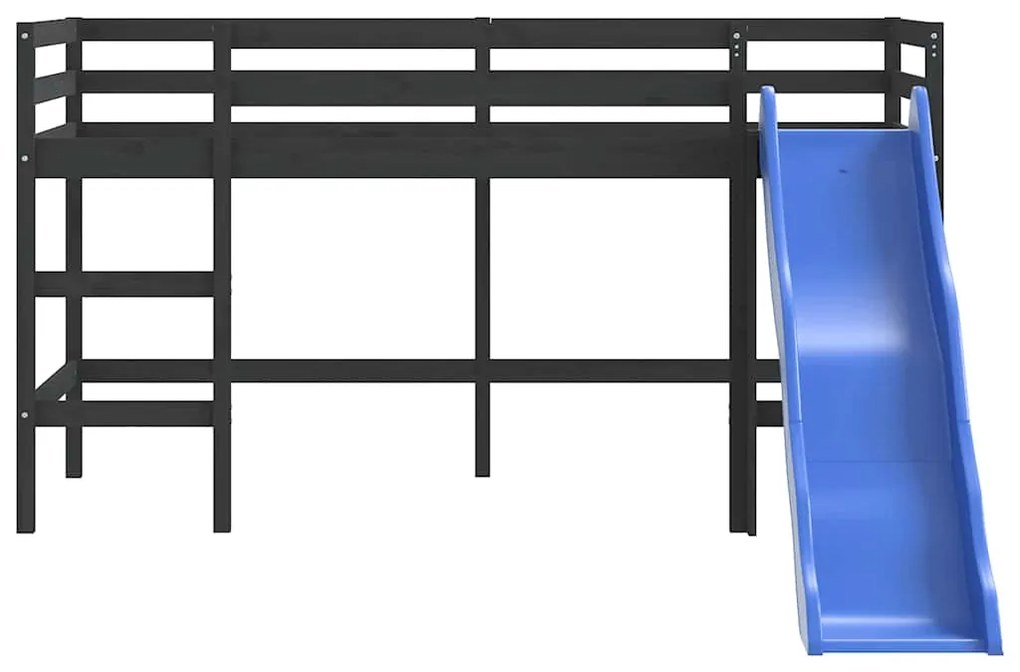 Cama alta p/ criança c/ escorrega 80x200 cm pinho maciço preto