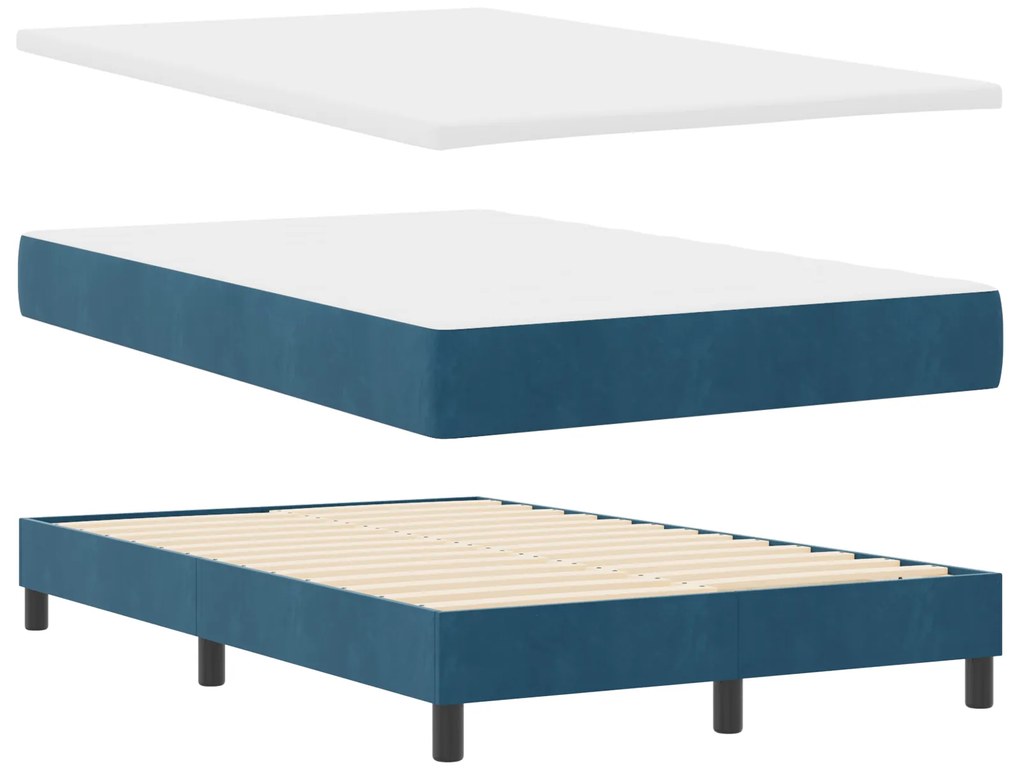 Cama Box Spring vidaXL com Colchão Azul Escuro 120x200 cm Veludo