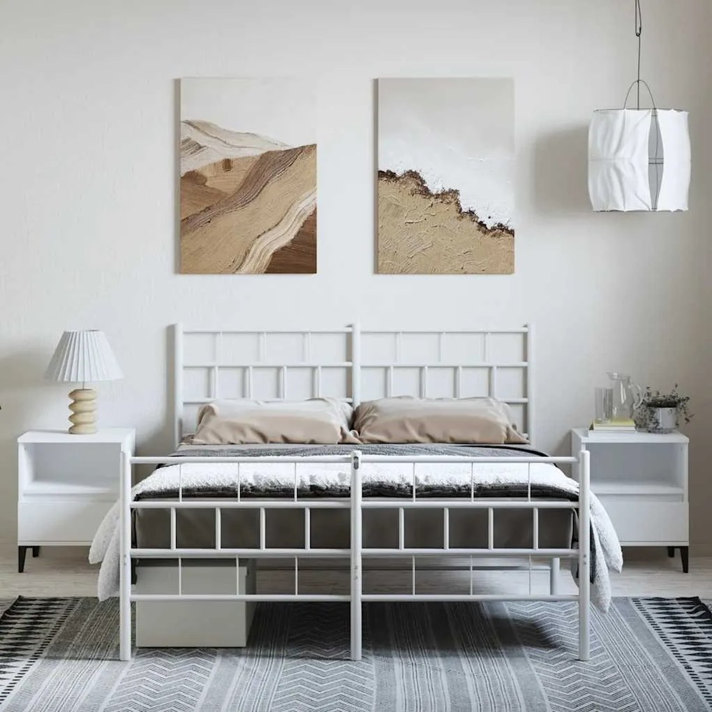 Estrutura de cama com cabeceira e pés 135x190 cm metal branco