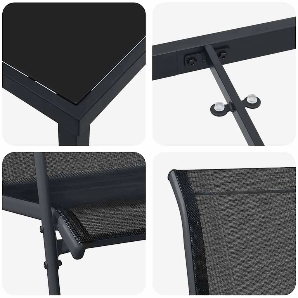 Conjunto de Jantar de Jardim com 7 peças, Preto, Textilene e Aço
