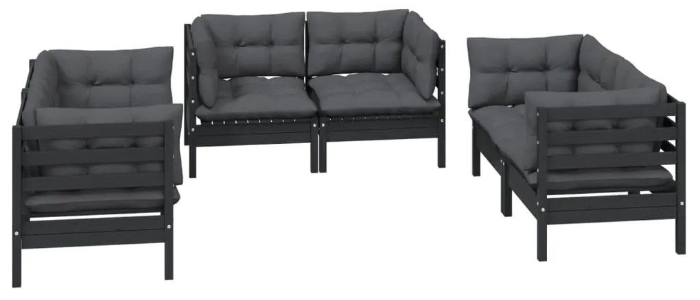 6 pcs conjunto lounge de jardim c/ almofadões pinho maciço