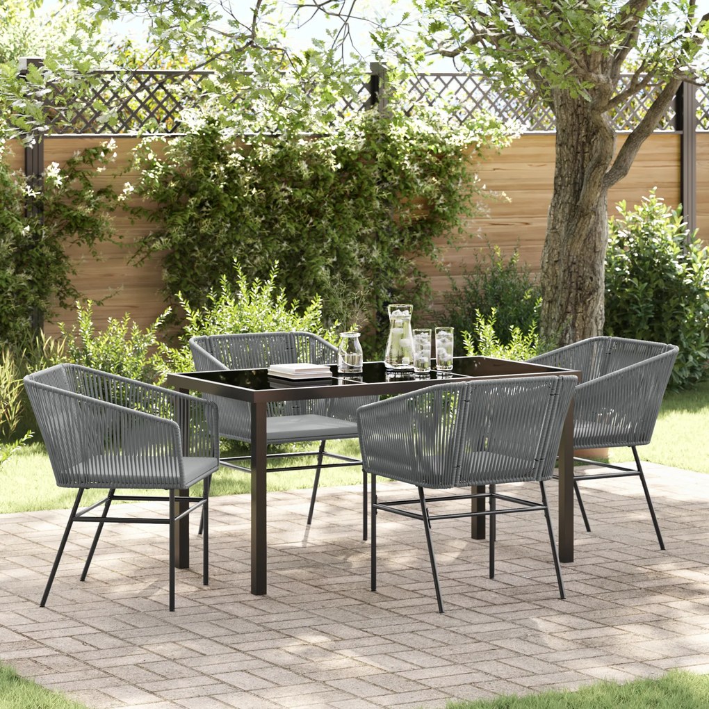 vidaXL Conjunto de Jantar de Jardim com Almofadas Cinza Vime Sintético