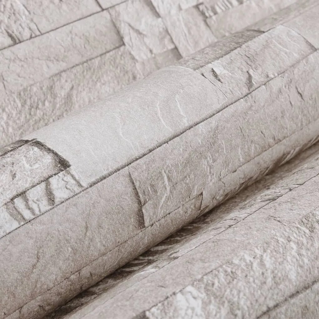 Papel parede 3D c/ aspeto de pedra 10x0,53 m não-tecido creme