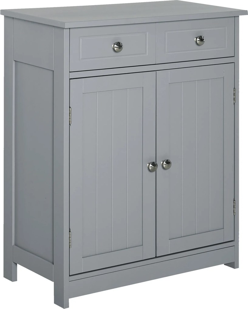 Móvel de casa de banho 60 x 30 x 75 cm com pés com 2 portas e 2 gavetas, cinzento