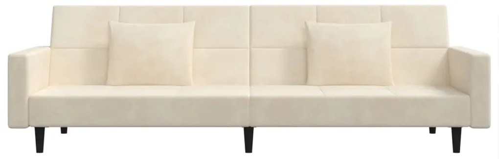 Sofá-cama 2 lugares com duas almofadas veludo cor creme