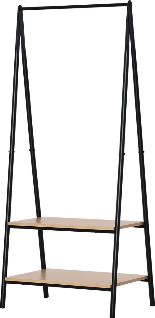 HOMCOM Suporte para Cabides com 2 Prateleiras de Armazenamento Barra para Pendurar e Estrutura de Aço 64x42,5x149 cm Preto | Aosom Portugal
