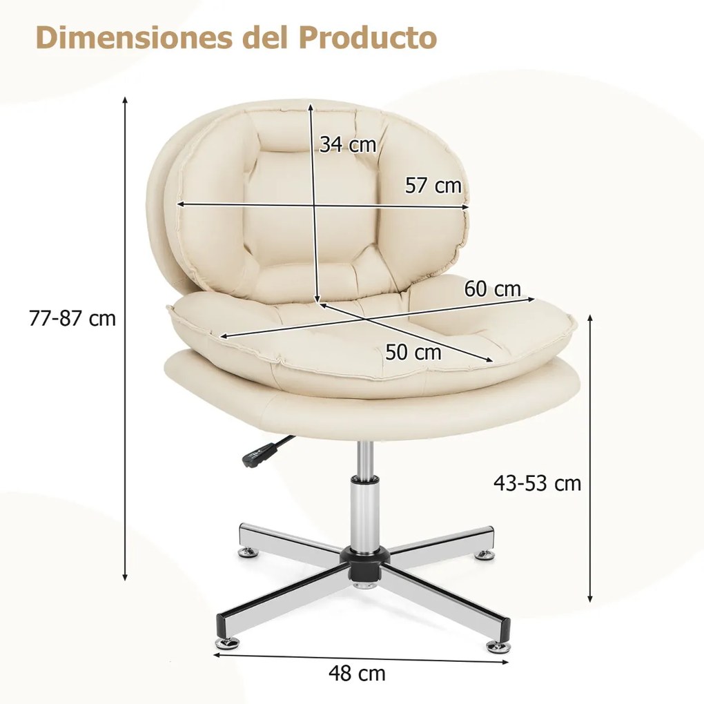 Cadeira de escritório giratória estofada sem rodas Encosto e assento com estofo duplo bege