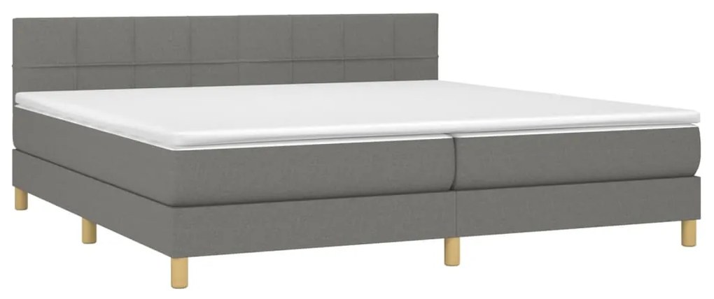 Cama box spring c/ colchão e LED 200x200 cm tecido cinza-escuro