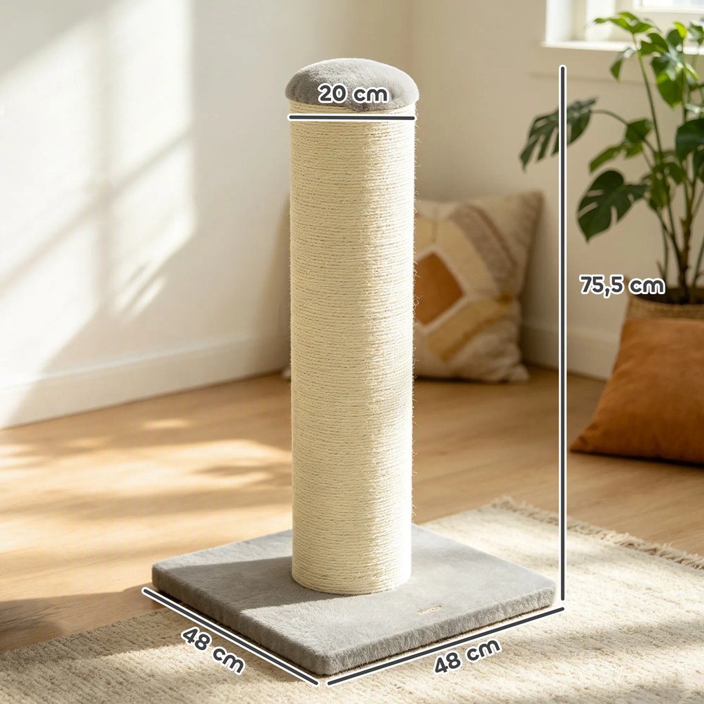 Poste Arranhador para Gatos 75,5 cm com Base Estável e Corda de Sisal Natural, Cinzento-Claro