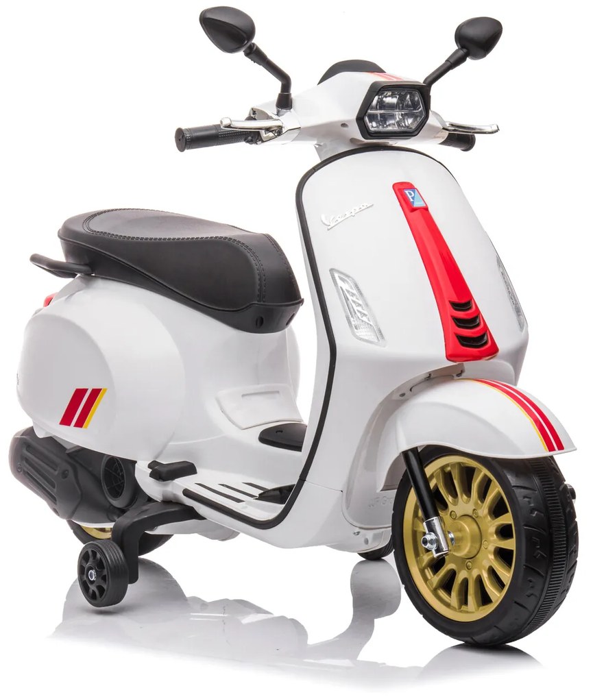 Vespa Sprint eletrica para crianças 12V, scooter elétrica de 12 volts com música Branca