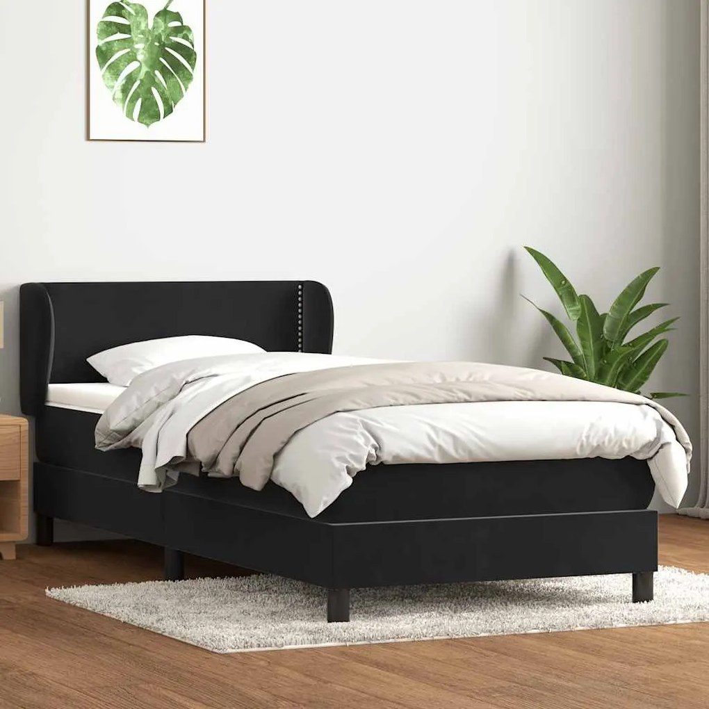 vidaXL Cama com molas/colchão preto 80x210 cm veludo