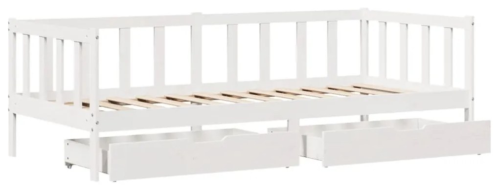 Sofá-cama c/ gavetas 90x190 cm madeira de pinho maciça branco