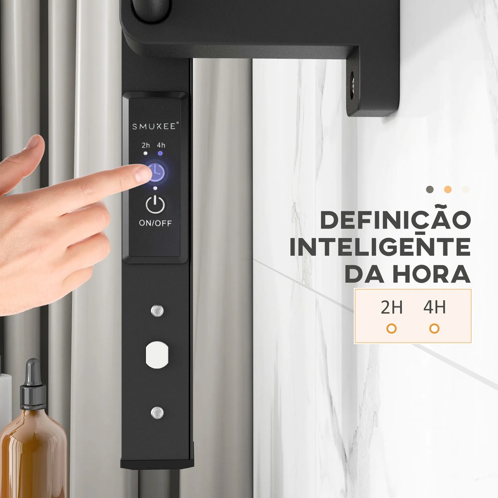 HOMCOM Toalheiro Elétrico de Parede ou Solo 150 W Aquecedor de Toalhas de Liga de Alumínio com Função de Temporizador e 8 Barras para Casa de Banho 53x35x90 cm Preto
