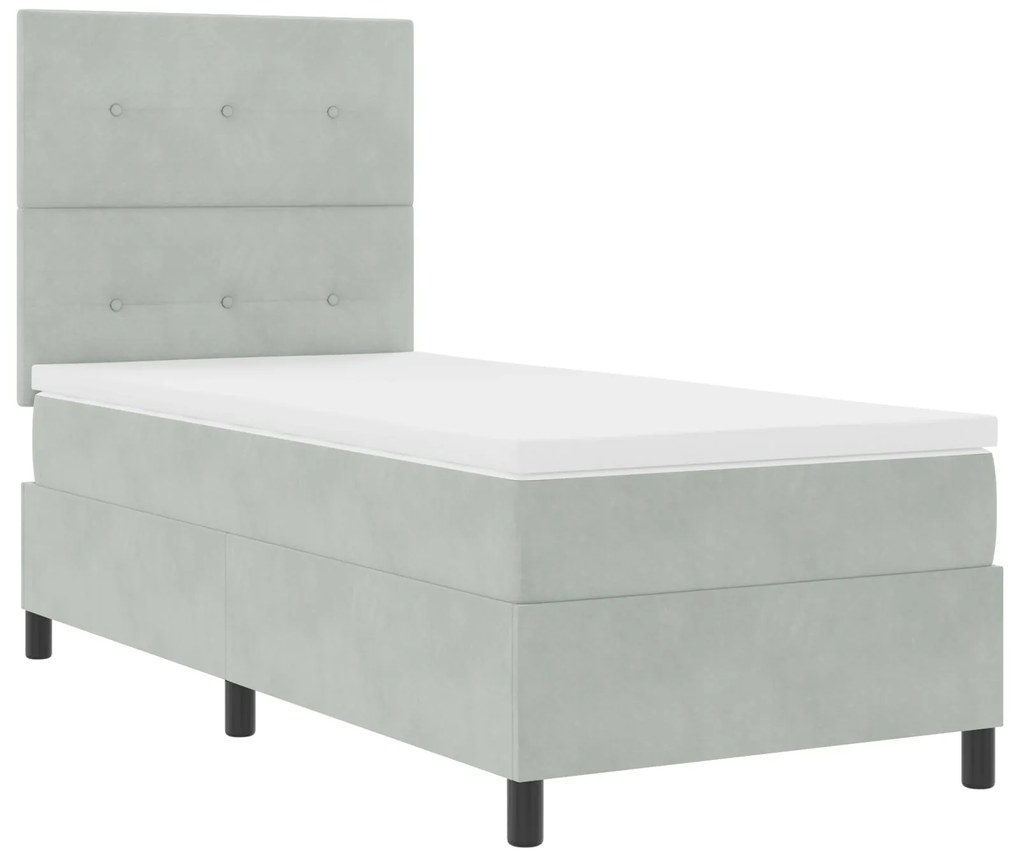 Cama Box Spring com Colchão Cinza Claro Solteiro Veludo