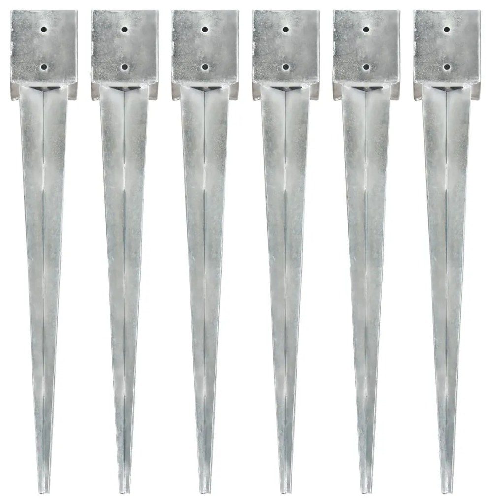 vidaXL Estacas de enterrar 6 pcs 12x12x89 cm aço galvanizado prateado