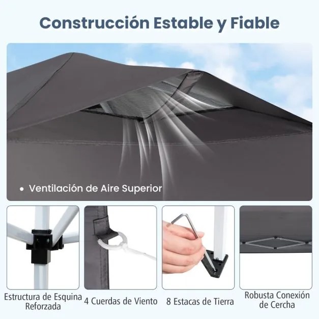 Tenda dobrável 295 x 295 cm para jardim, feiras, eventos com bolsa de transporte teto ventilado Cinzento
