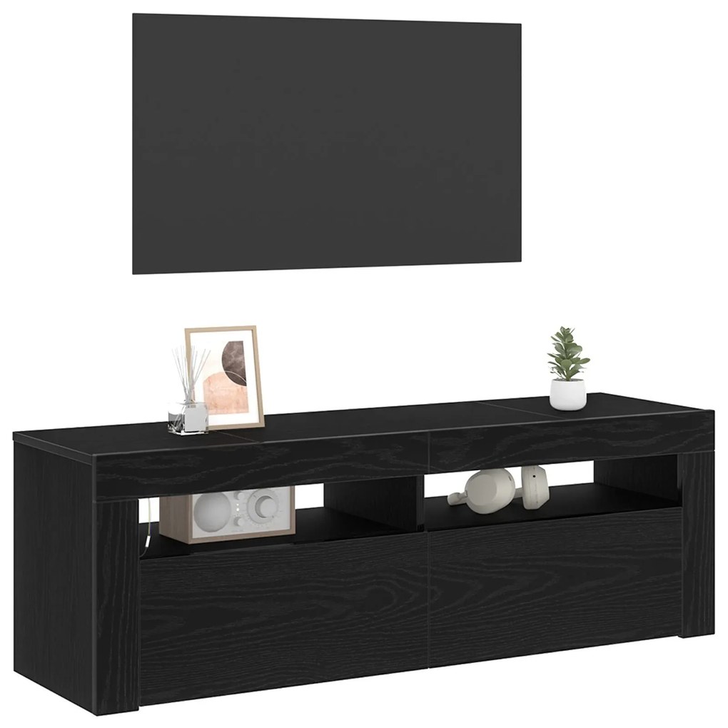 Estante para TV vidaXL com LED Carvalho Preto 120x35x40 cm Madeira de