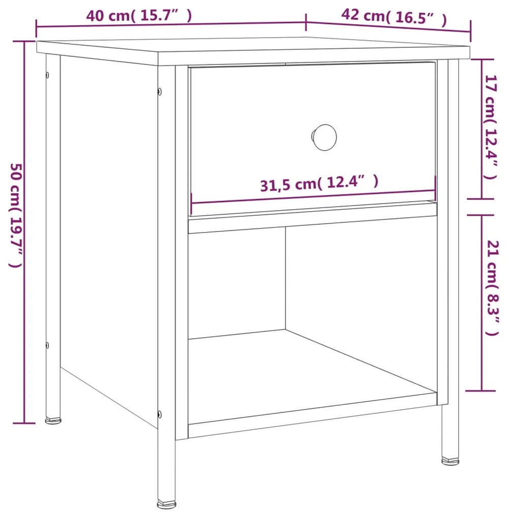 Mesa cabeceira 40x42x50 cm derivados madeira carvalho castanho