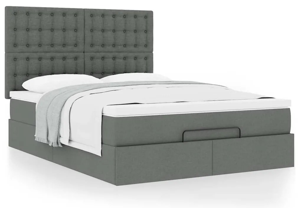 Estrutura de cama otomana com colchão 140x190cm cinzento escuro