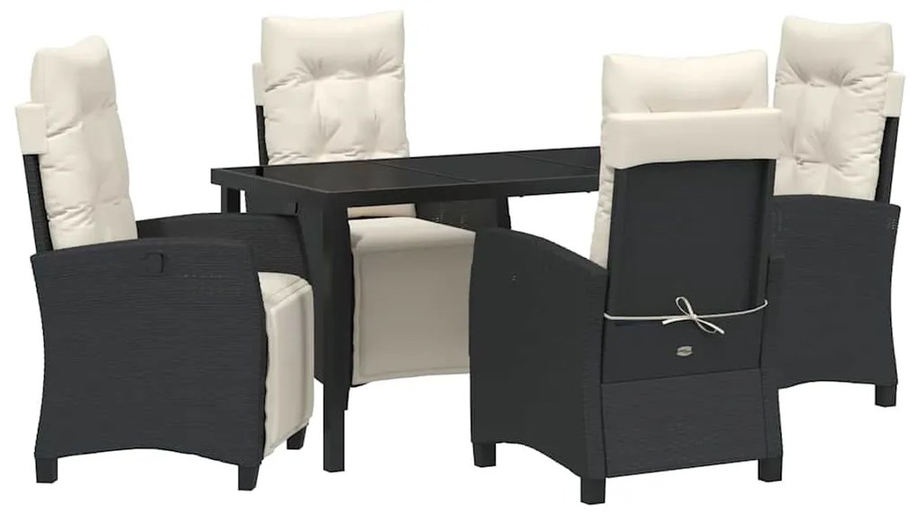Conjunto de Jantar de Jardim com 5 Peças em Preto, Rattan e Poliéster