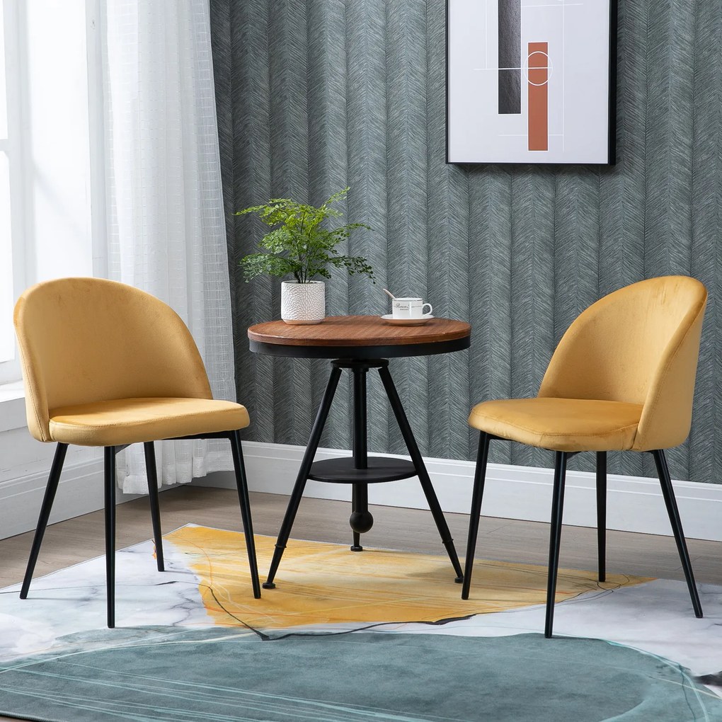Conjunto de 2 cadeiras de jantar e de cozinha (MESA NÃO INCLUIDA) de estilo escandinavo, estofadas em veludo com pés cónicos em metal, para sala de e