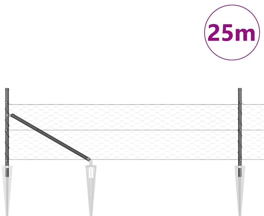 Cerca Hexagonal vidaXL Cinza 0,4x25 m Aço